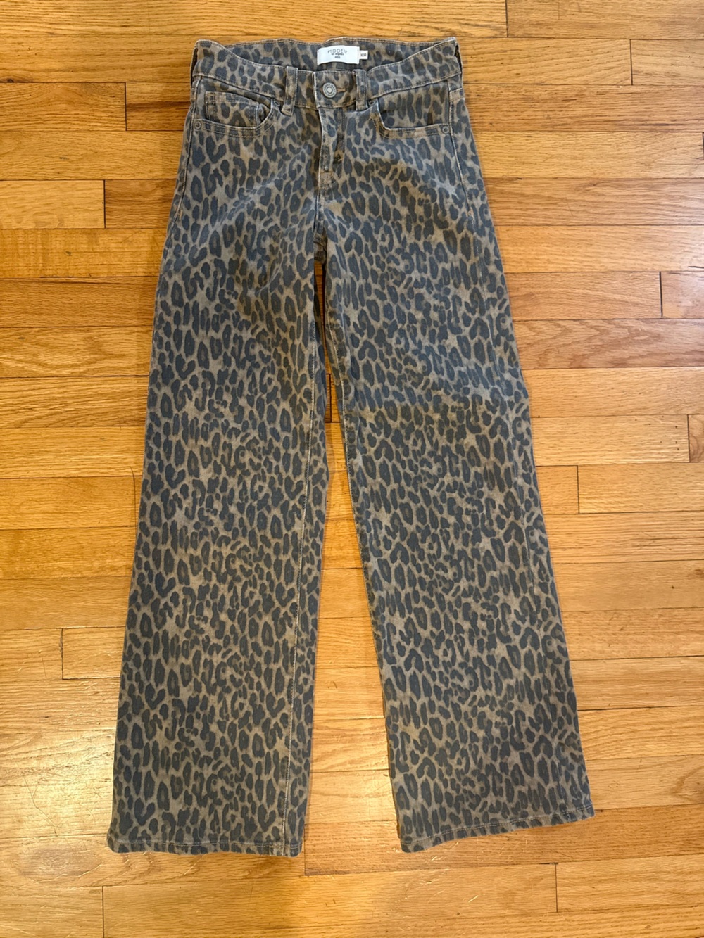 Kids Leopard-Print Grey Wide-Leg Jeans